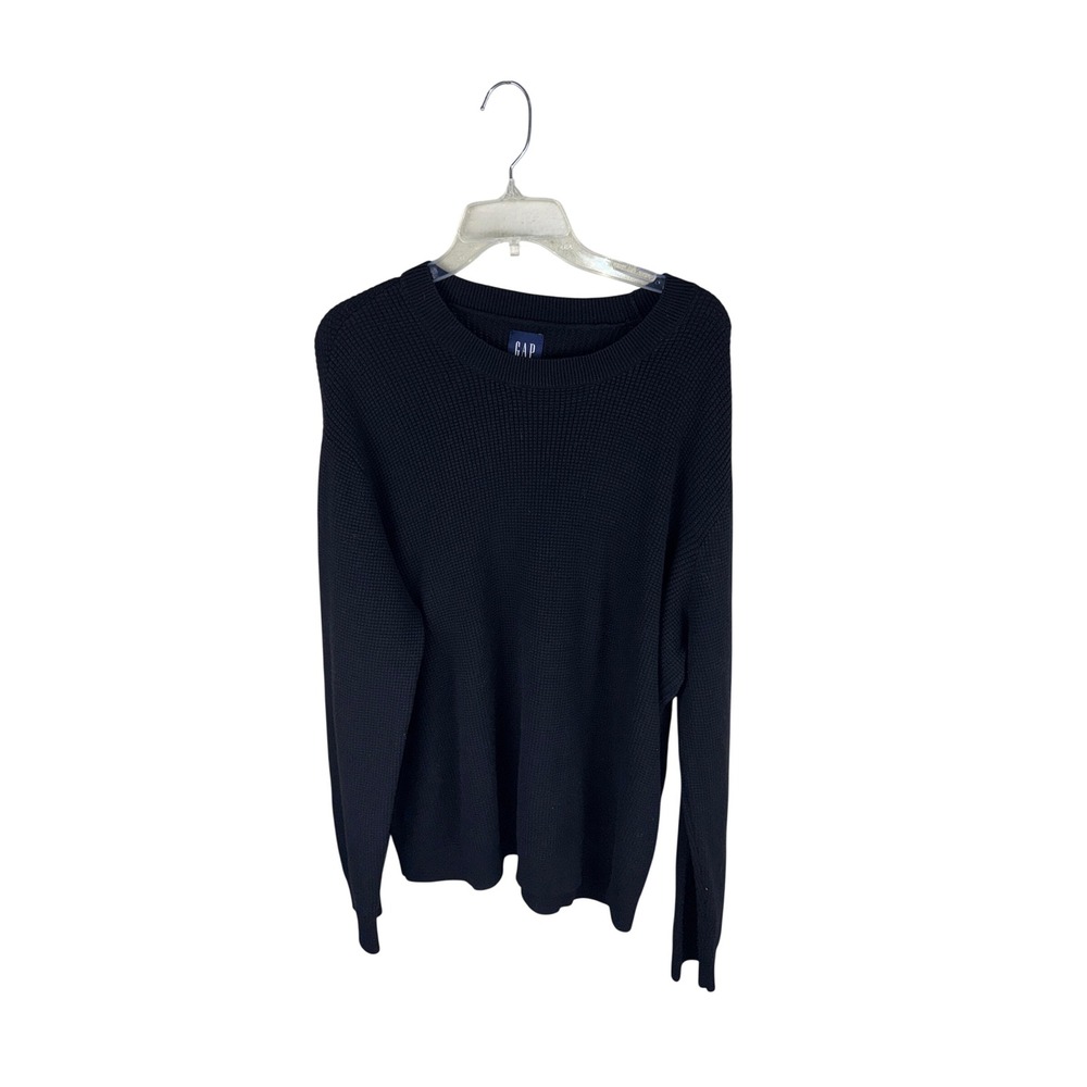 GAP Mens XXL‎ Black Waffle Knit Crewneck Sweater Long Sleeve Cotton Blend